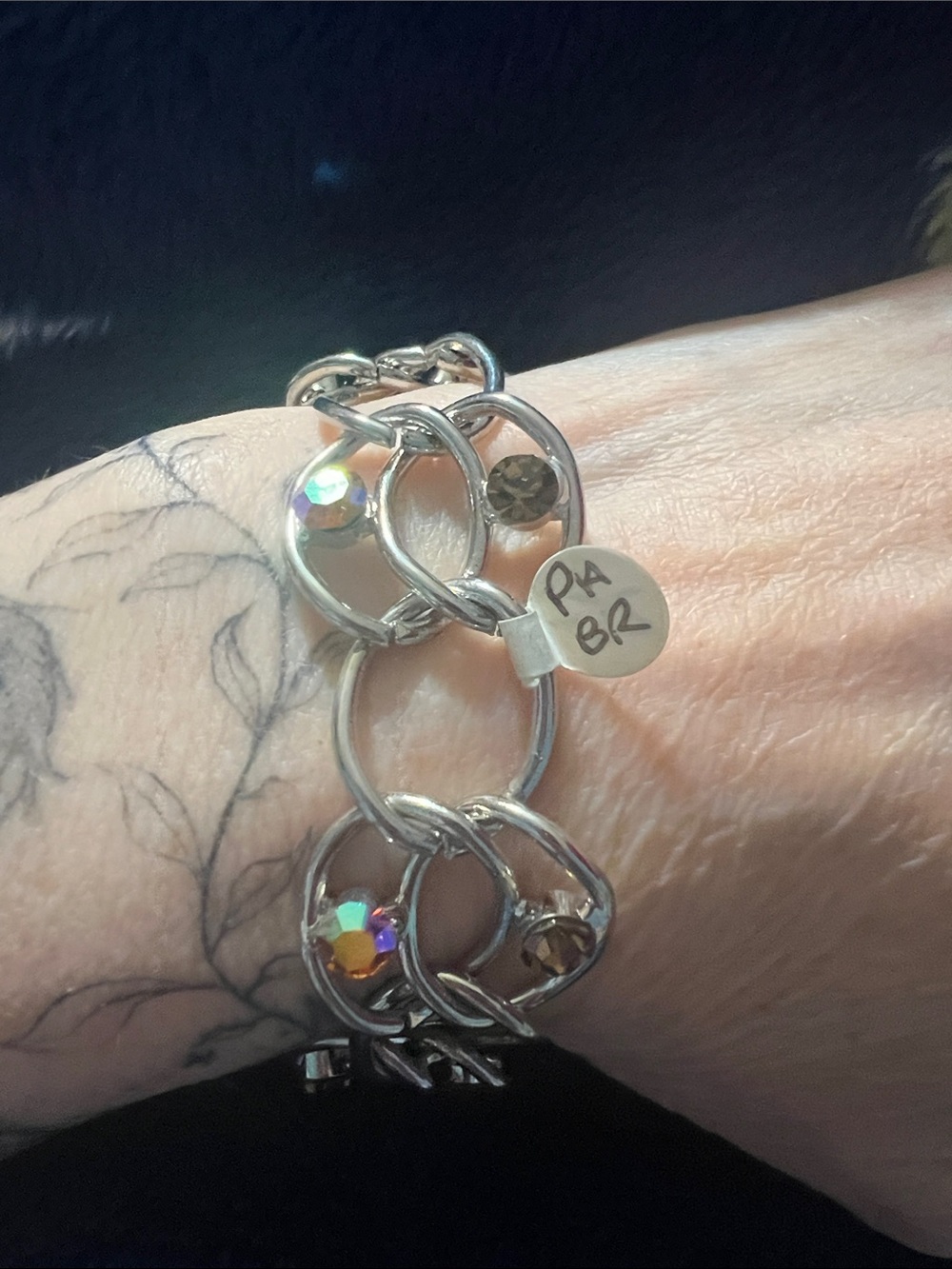Silver Link Bracelet with Aurora Borealis Crystal Accents